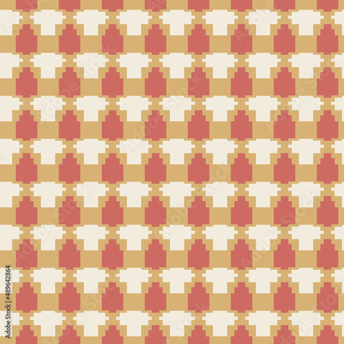 Geometric pixel ornament background in yellow, orange and beige colors