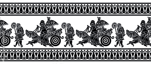 Artistic Asian chariot border design with horse