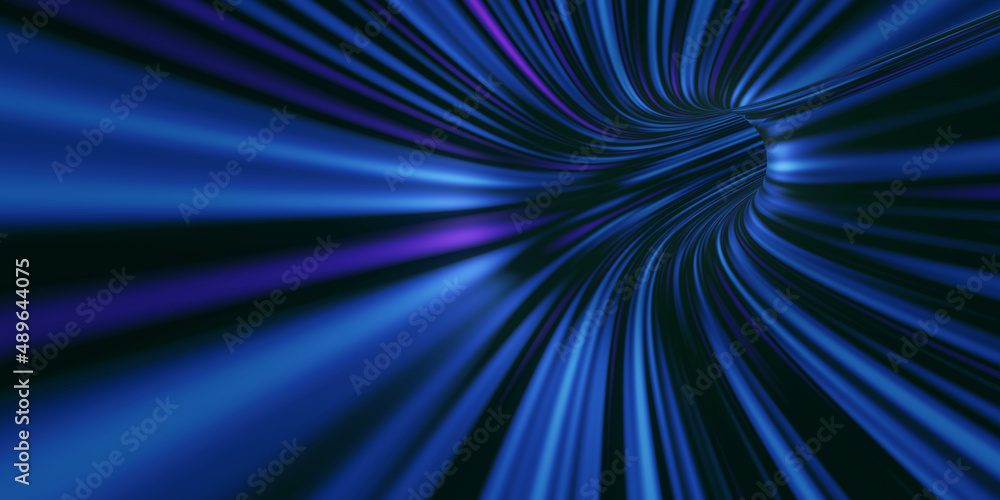 Fototapeta premium Blue curve tunnel with led glowing lights. Concept for fast business technology. 3D illustration rendering.