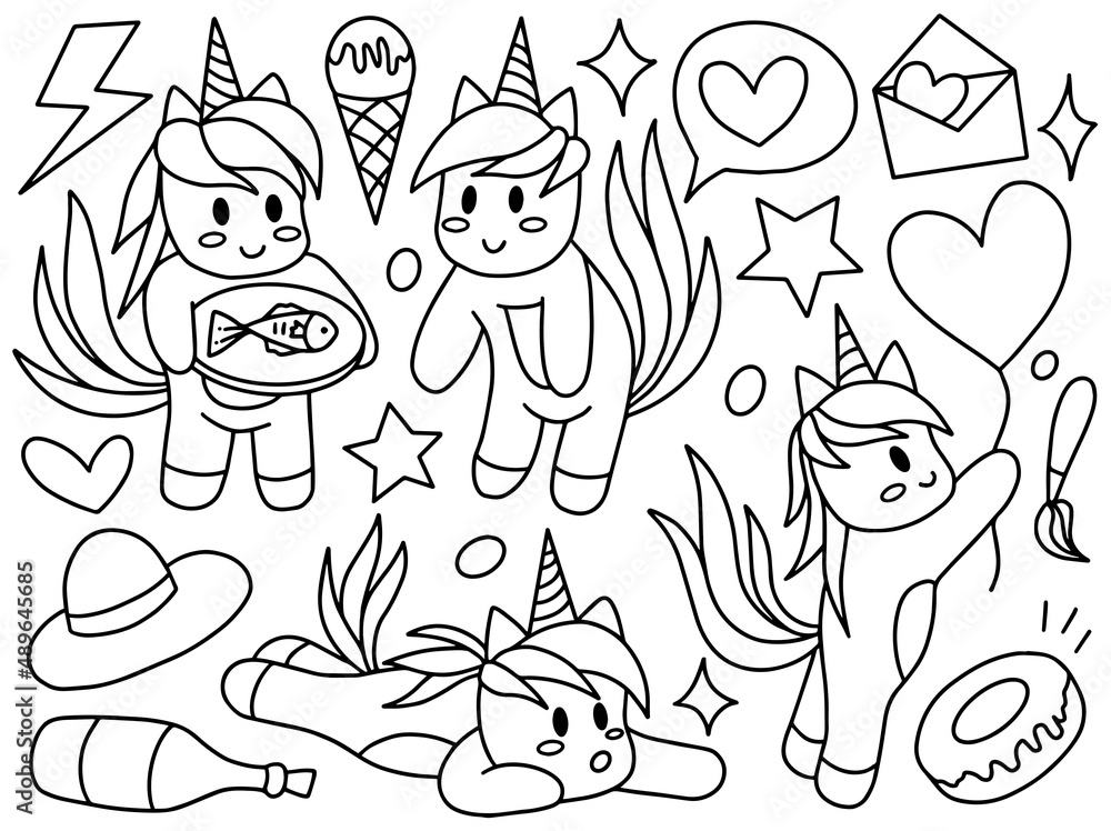 Unicorn Doodle Line Art Collection