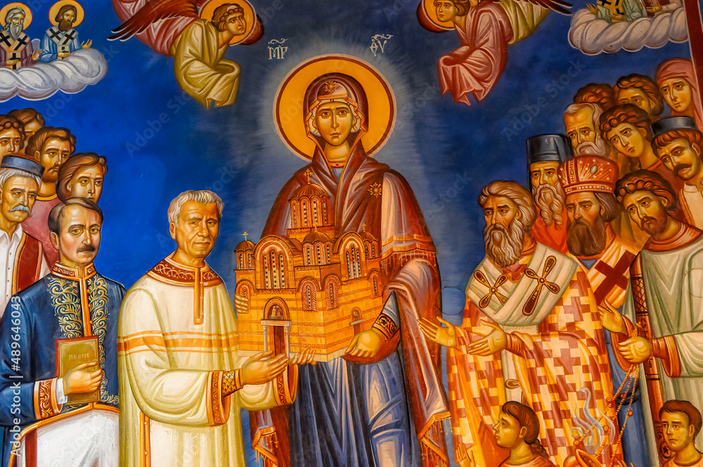 Fototapeta premium Fresco inside Hercegovacka Gracanica Serbian Orthodox Monastery in Trebinje, Bosnia and Herzegovina.