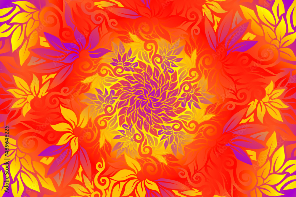 Fototapeta premium seamless colourful caleidoscope gradient flower and leaf art pattern of indonesian culture traditional tenun batik ethnic dayak ornament for wallpaper ads background 