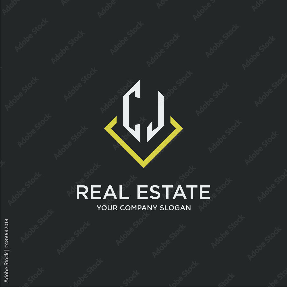 CJ initial monogram logo for real estate with polygon style Stock ...