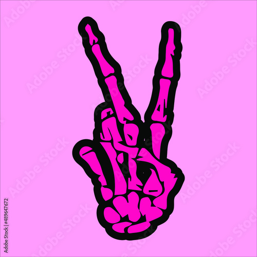 Pink skeleton hand peace  vector illustration