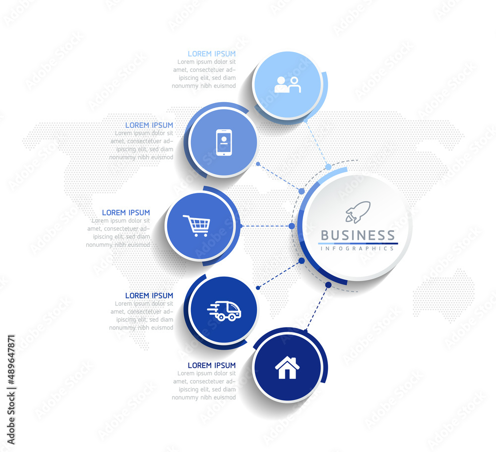 Vector illustration, infographics design, template, marketing, information, with 5 options or steps Vector illustration, infographics design, template, marketing, information, with 5 options or steps
