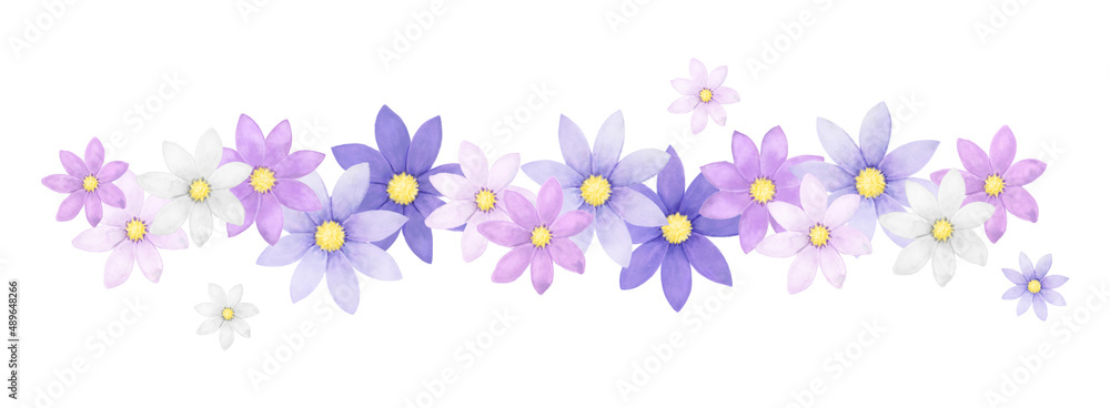 パステルカラーの花　水彩イラストフレーム