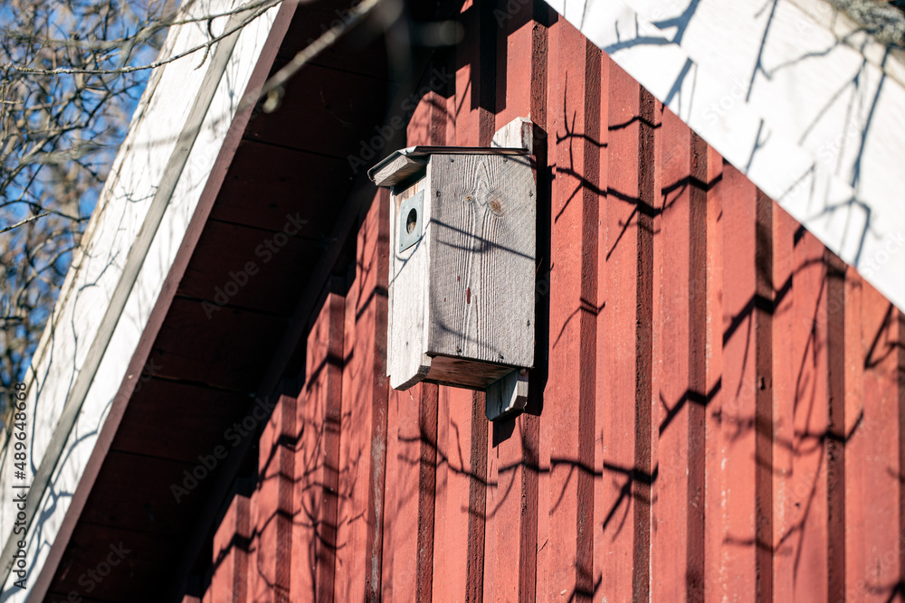 red barn with birdhouse, nacka,sweden,sverige
