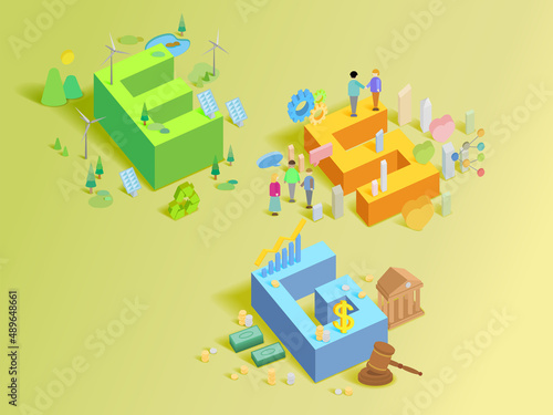 Small Pieces 3 ESG Text and Community with elements of environmental social governance vector illustration graphic EPS 10