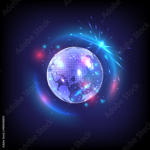 Security privacy safe. Glowing sphere of hexagon and globe. High computer protect. Technology engineer of antivirus and criminal. Protection and immunity in the form of energy shield