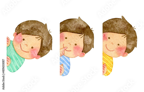 ひょっこりと顔を出す子供たちのイラスト