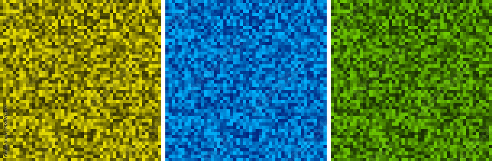 Abstract pixel backgrounds set. Yellow, green, blue colors. Pixel pattern. Vector illustration. Abstract pixel backgrounds set. Yellow, green, blue colors. Pixel pattern. Vector illustration.