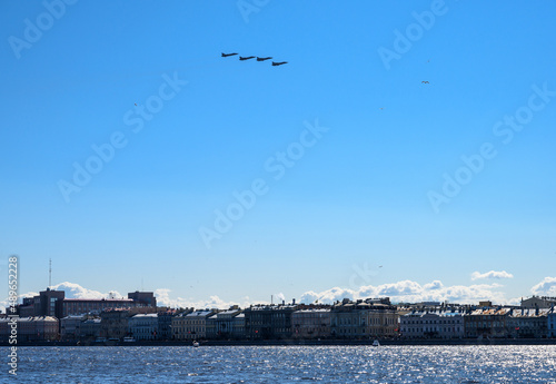 Victory Day. May 9. the flight of aircraft over the Neva. Saint Petersburg