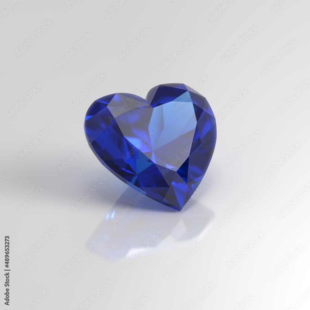 blue sapphire gemstone heart 3D render