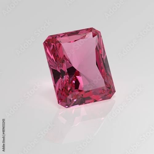 pink tourmaline gemstone radiant 3D render
