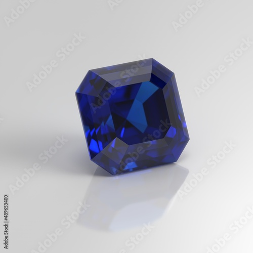 blue sapphire gemstone asscher 3D render