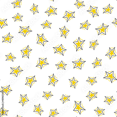 Star seamless pattern background with black and yellow color in doodles hand drawn style. Cute and modern festive pattern with stars shape. Can use for kids texture, print textile, wrapping paper