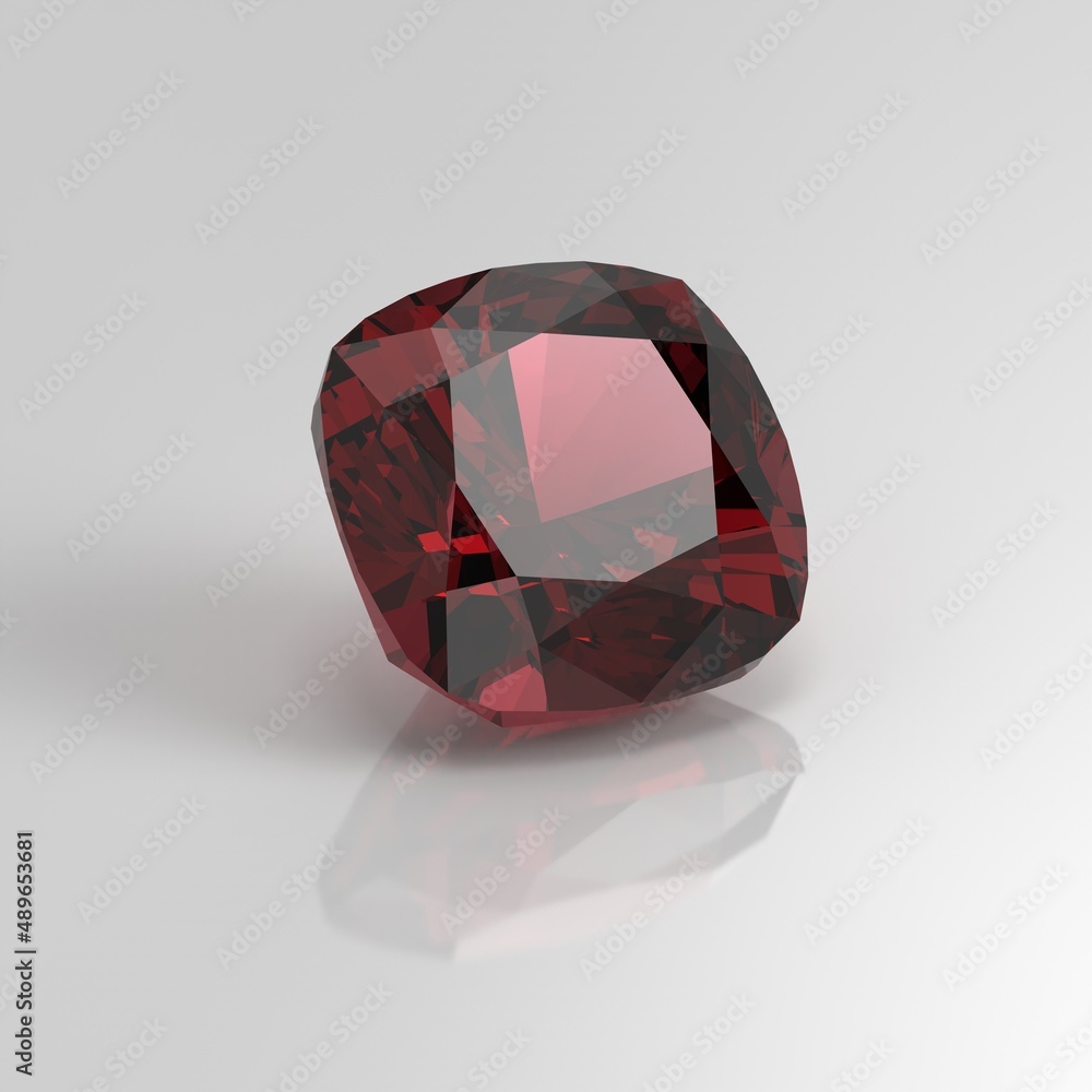 garnet gemstone cushion square 3D render garnet gemstone cushion square 3D render