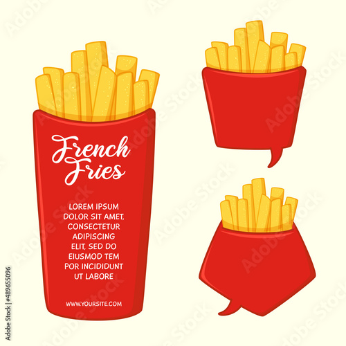 collection of french fries speech bubbles vector