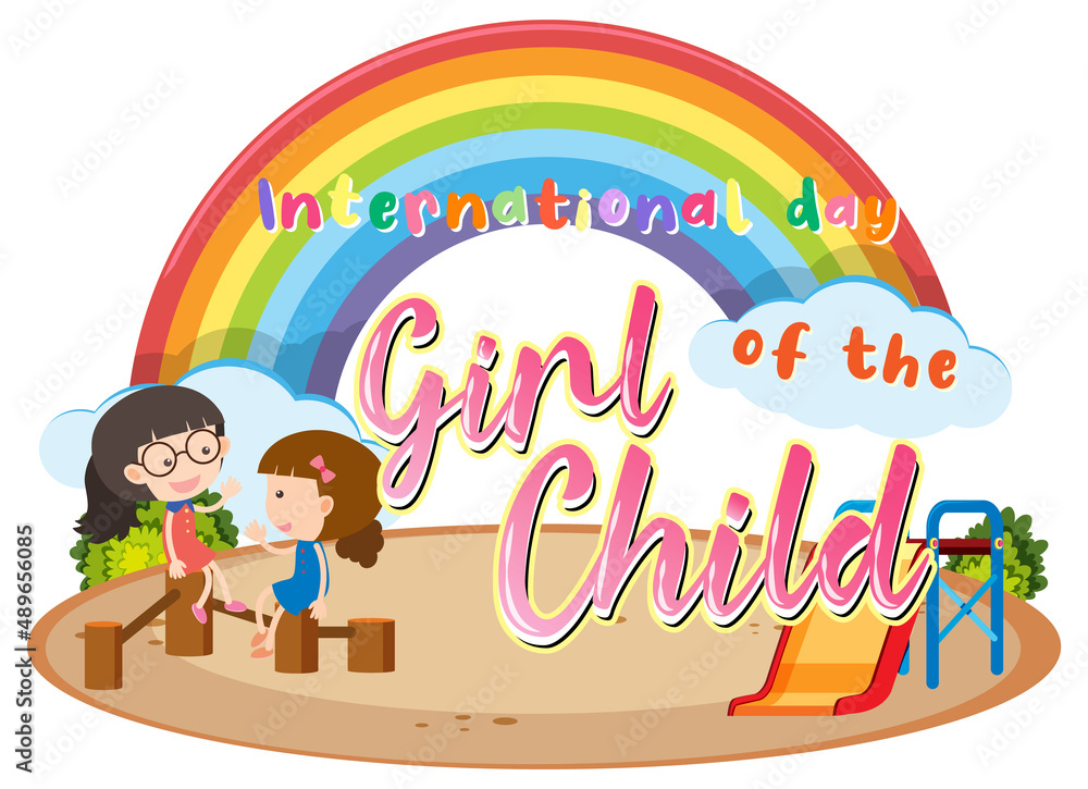 International day of girl child font logo on playground scene International day of girl child font logo on playground scene