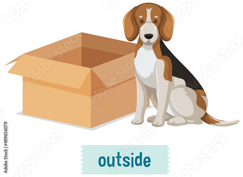 Prepostion wordcard design with dog and box