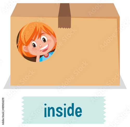 Preposition of place with cartoon girl and a box