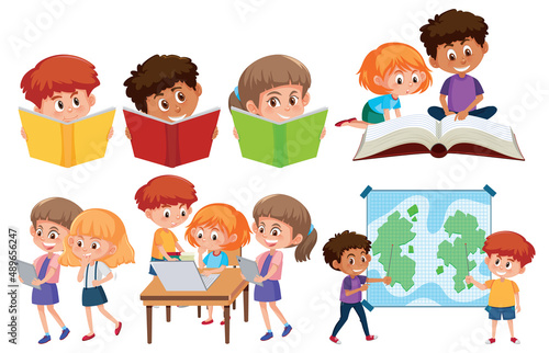 Set of kids doing different activities