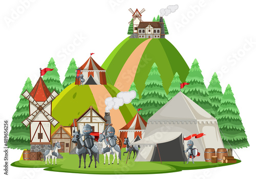 Isolated Medieval army camp landscape