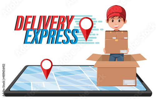 Delivery Express logo with courier in a box