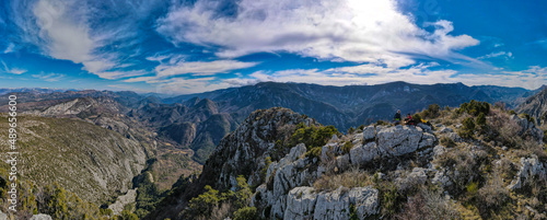 Aerial panoramic of the scenery inside the Parc naturel r  gional des Pr  alpes d Azur  just north of Cannes  Nice and Monaco in France