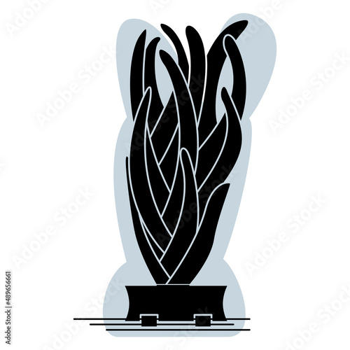 Cactus, succulent in a pot for home and office. A houseplant with vertical narrow dense leaves. Vector icon, glyph, silhouette, abstract gray background, isolated