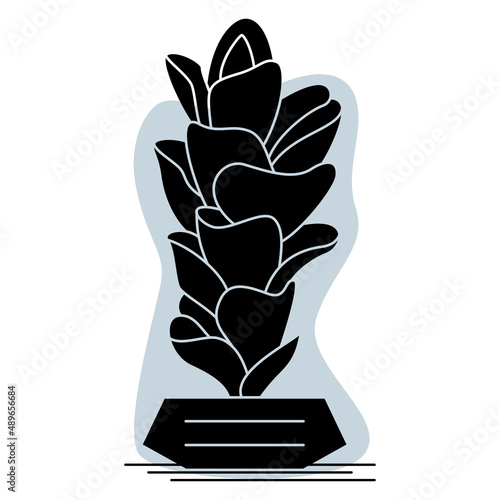 Cactus, succulent in a pot for home and office. A plant with flat curved leaves. Vector icon, glyph, silhouette, abstract gray background, isolated