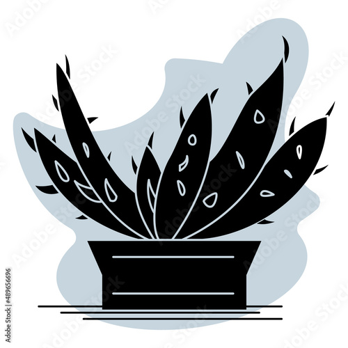 Cactus, succulent in a pot for home and office. A houseplant with large sharp appendages. Vector icon, glyph, silhouette, abstract gray background, isolated