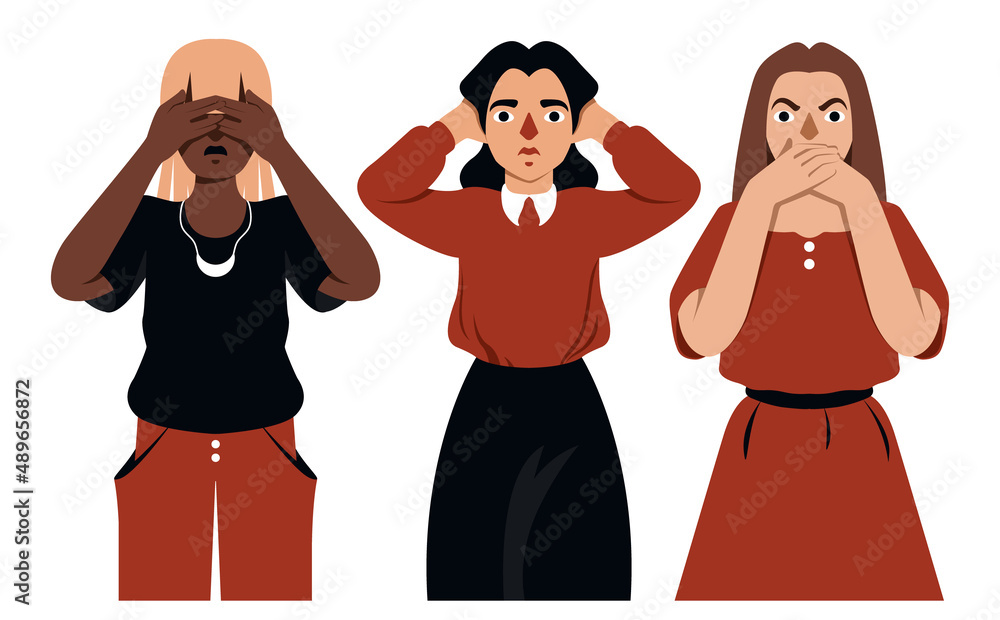 Isolated Image Of Three Female Characters Illustrating The Saying See isolated-image-of-three-female-characters-illustrating-the-saying-see