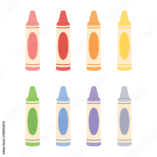 Cute pastel colored crayon icon set. Flat vector illustration. Back to school concept.