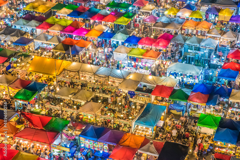  Night view of the Train Market in Bangkok , Thailand