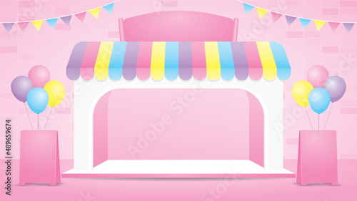 cute display stage 3d illustration vector in sweet pastel kawaii storefront theme for putting your product