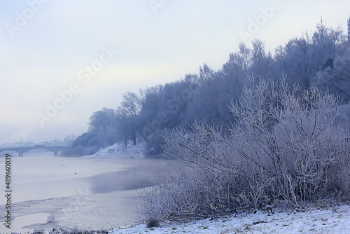 winter forest landscape covered with snow, december christmas nature white background
