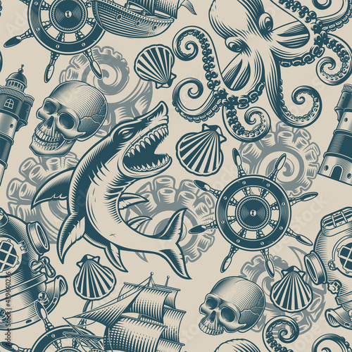 Black and white vector nautical background 