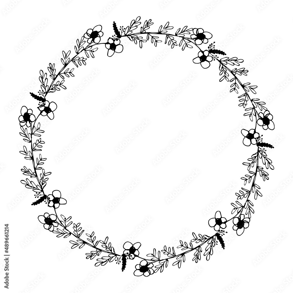Floral round frames and plant silhouette for wedding invitations vector illustration