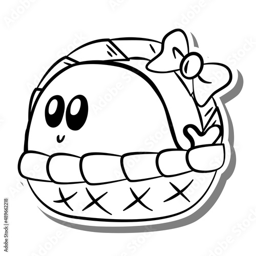 Cute cartoon Whale in Basket Monochrome. Doodle on white silhouette and gray shadow. Vector illustration about aquatic animals for any design.