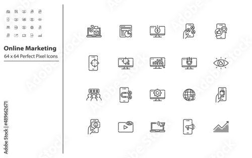 set of marketing, line icons, online marketing, business, advertise