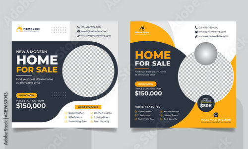 Real estate house property sale social media post square flyer and web banner template
