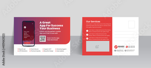 Mobile app promotion postcard template with creative layout