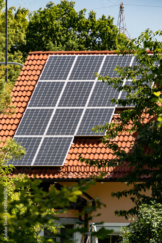 Solar energy panels mounted on a house roof
