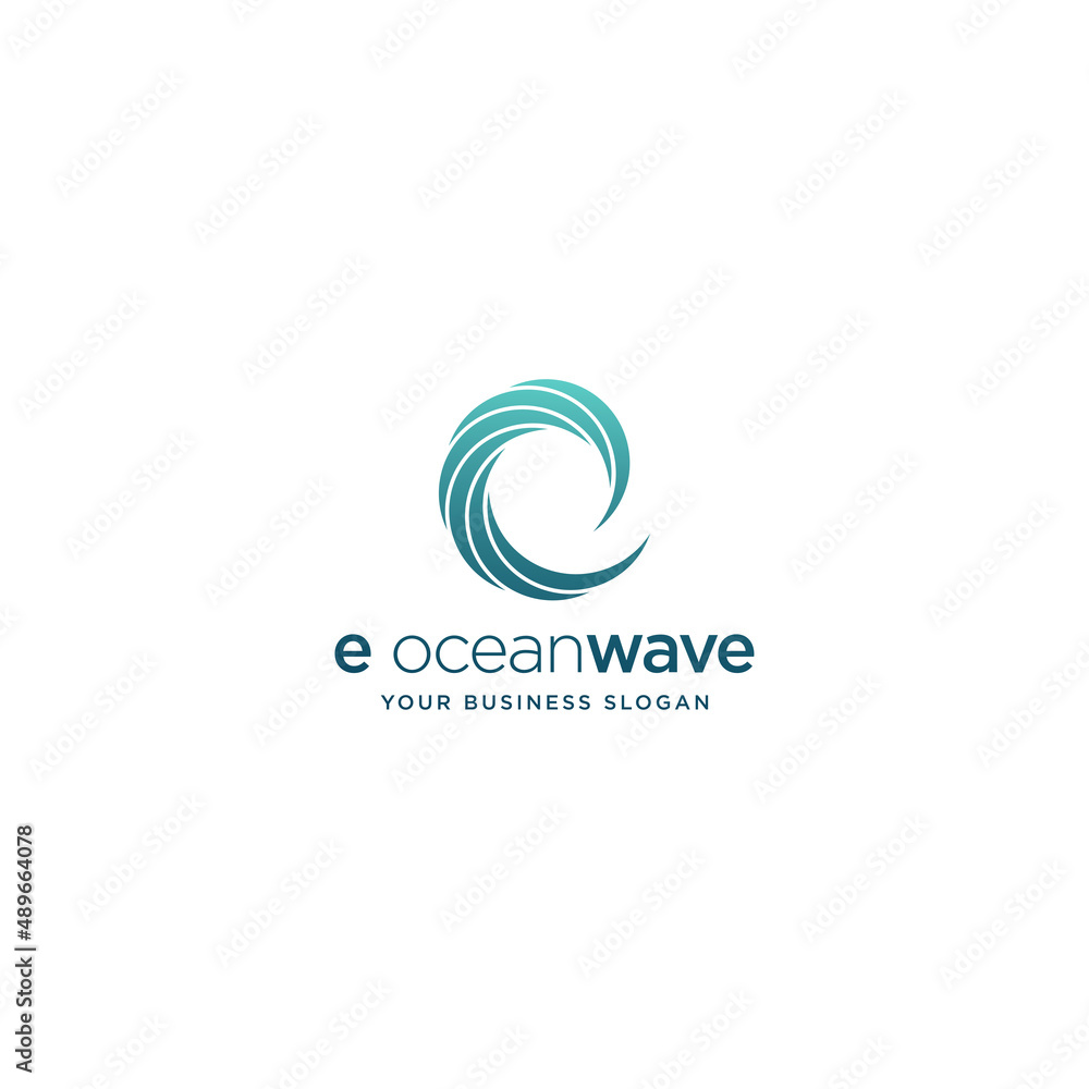 e ocean wave logo design vector. e ocean wave logo design vector.