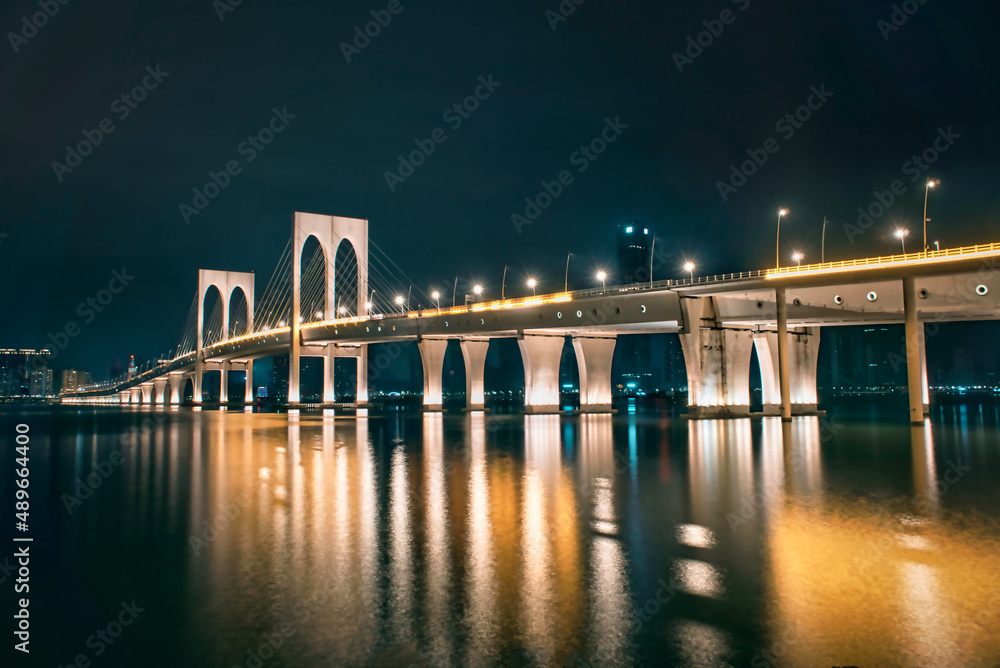 Macau night bridge light