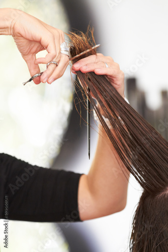 I love the professionalism at this salon. Cropped image of a womanamp039s hair being cut at the hairdresser.