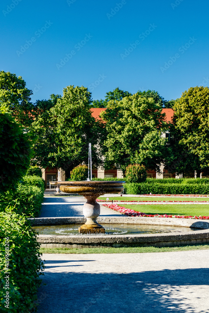 Fountain in a manicured public garden or park