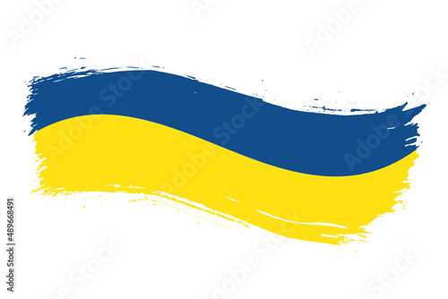 Ukrainian flag, National flag with two colors blue and yellow brush strokes. Elements for design. Painted texture 
