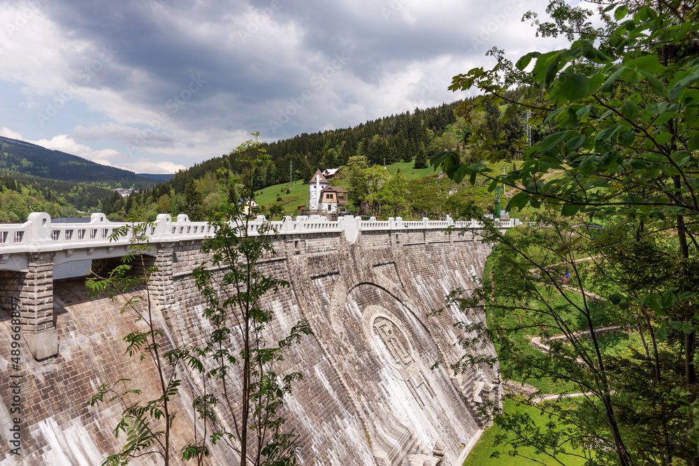 Dam of the Elbe Reservoir near Spindleruv mlyn. Czech Republic. Europe